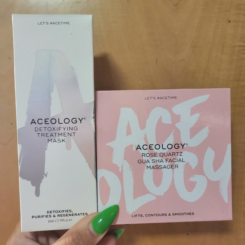 Aceology Treatment Mask and Rose Quartz Massager Bundle